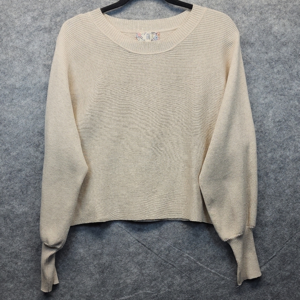 Pink Rose Ribbed Crew Neck Sweater Size Large